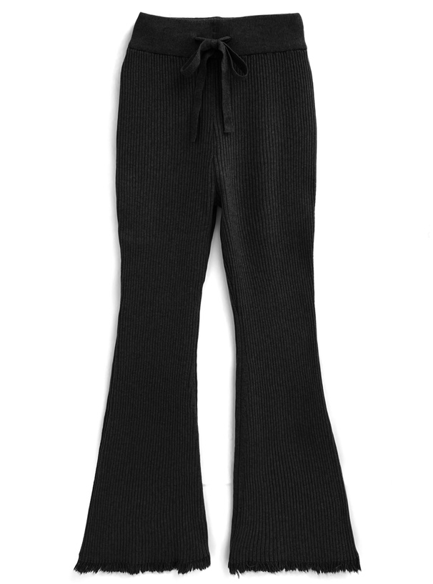 ドロストフリンジフレアリブニットパンツ