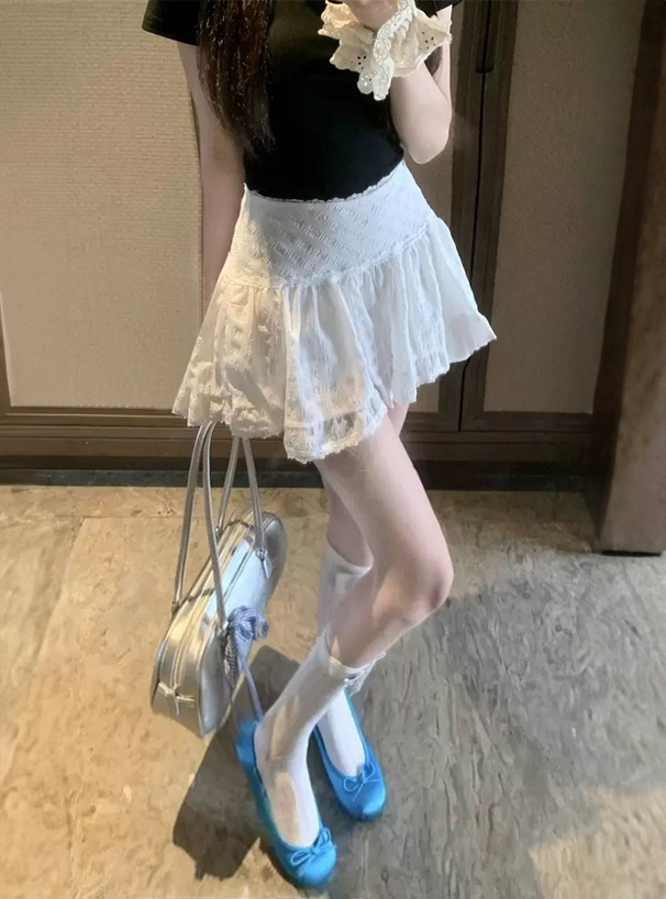 インパン裏地付きレースフレアミニスカート