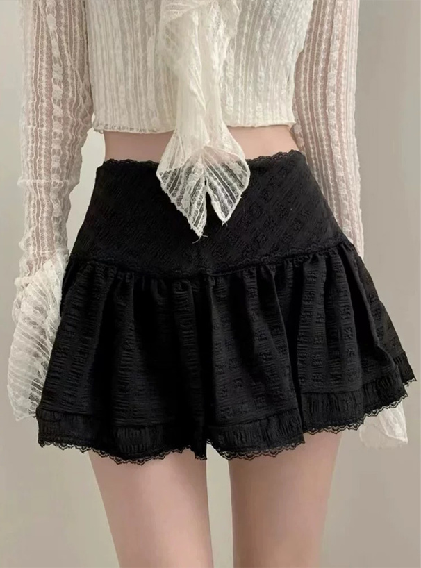 インパン裏地付きレースフレアミニスカート