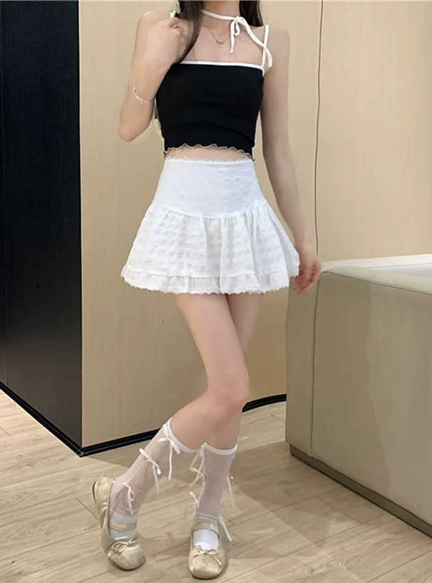 インパン裏地付きレースフレアミニスカート