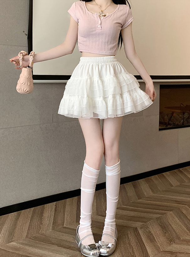 インパン裏地付きレースフリルティアードミニスカート