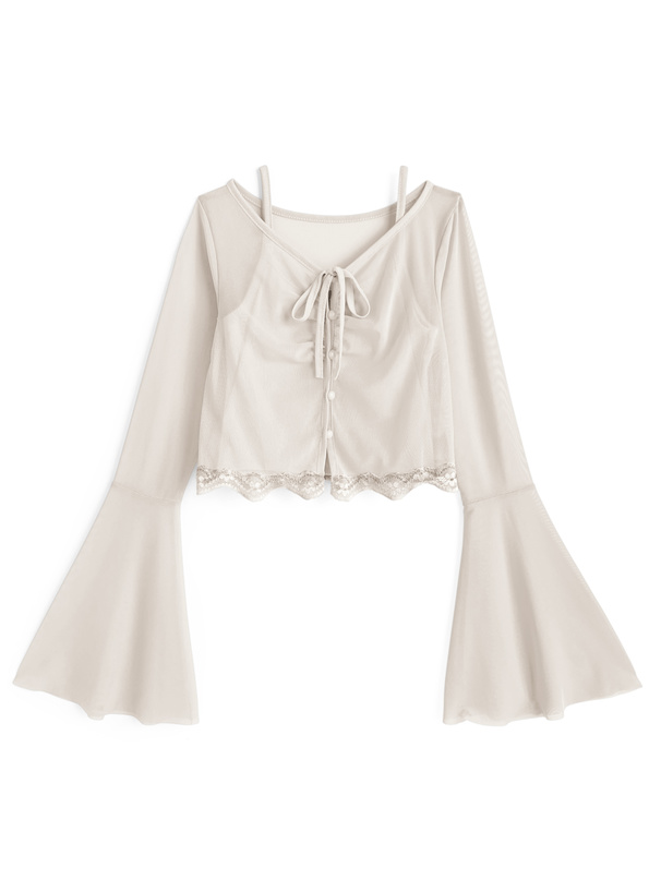 ベルスリーブカーディガン×キャミソールシアーアンサンブル