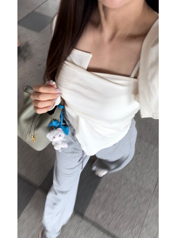 アシンメトリーキャミソール×ボレロリブアンサンブル