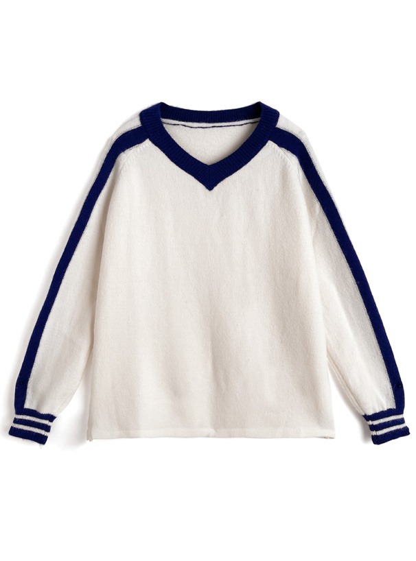 Vネック配色ラインニットトップス