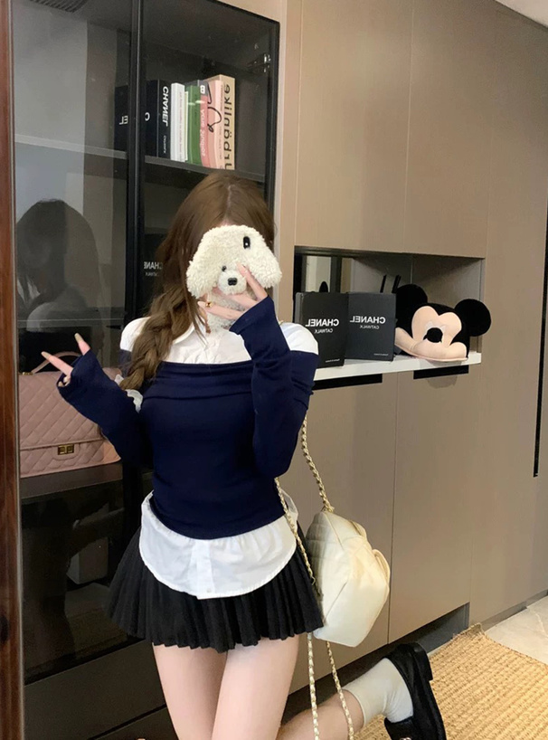シャツドッキングオフショルダートップス