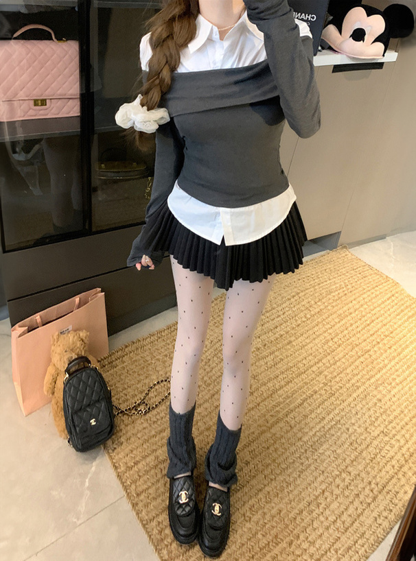 シャツドッキングオフショルダートップス