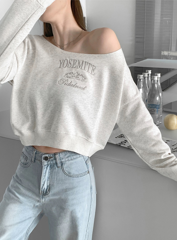 ロゴ刺繍ワンショルダースウェットトップス