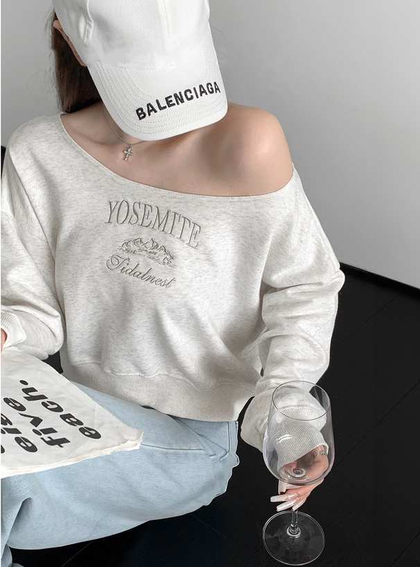 ロゴ刺繍ワンショルダースウェットトップス