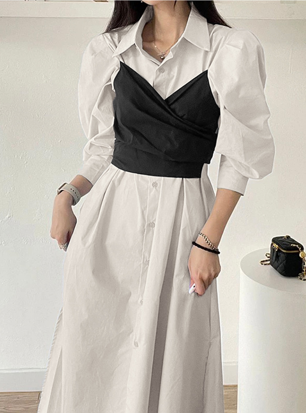 ビスチェドッキングシャツワンピース