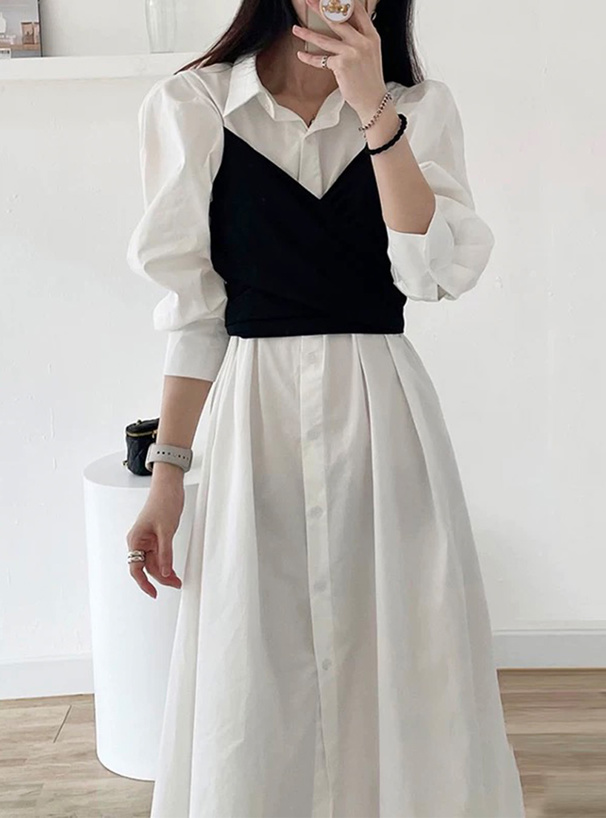 ビスチェドッキングシャツワンピース