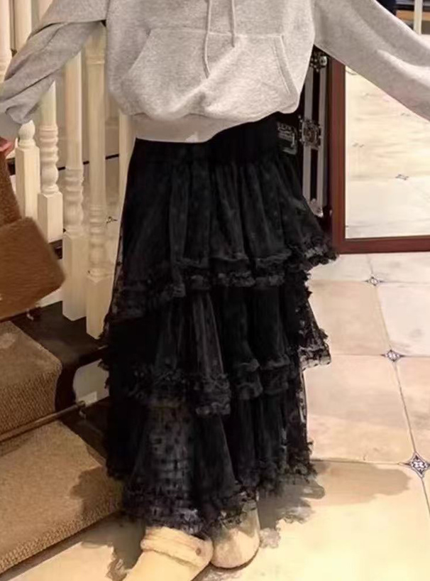花柄刺繍フリルティアードチュールスカート