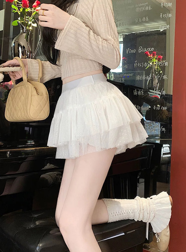 インパン裏地付きドットチュールミニスカート