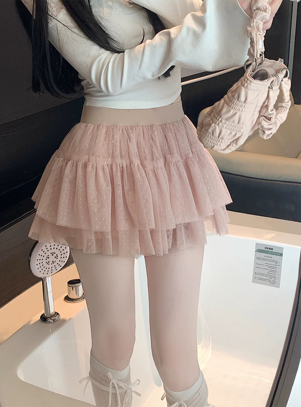 インパン裏地付きドットチュールミニスカート