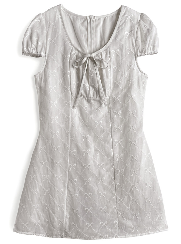 リボン柄ギャザーミニワンピース