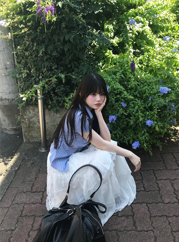 ドット柄レースフリルティアードスカート