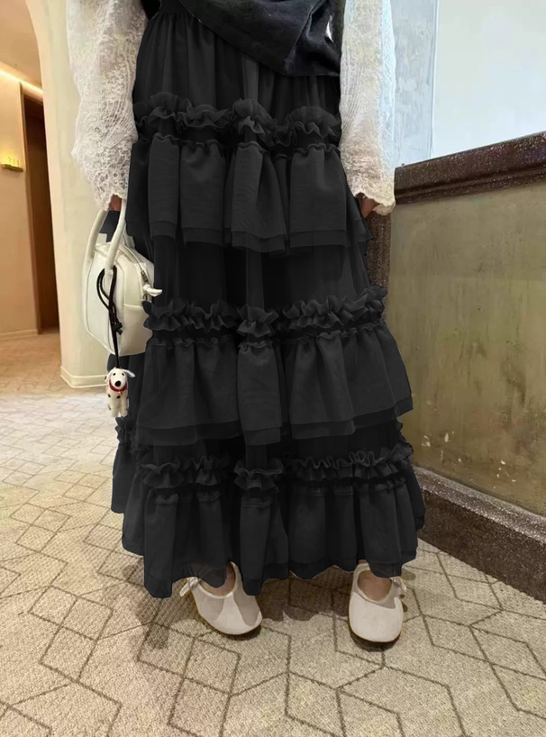 ブラックチュールフリルロングスカート ブラックチュールフリルロングスカート - メルカリ