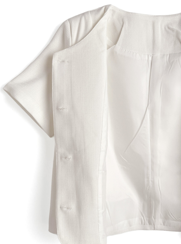 キルティングハートボタンノーカラー半袖ジャケット