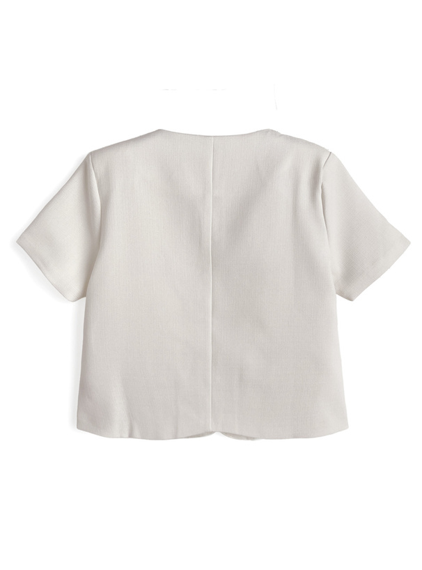 キルティングハートボタンノーカラー半袖ジャケット