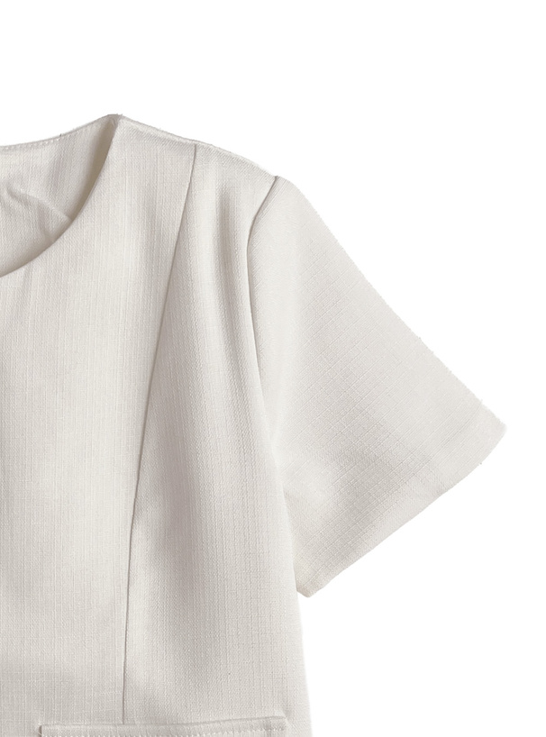 キルティングハートボタンノーカラー半袖ジャケット