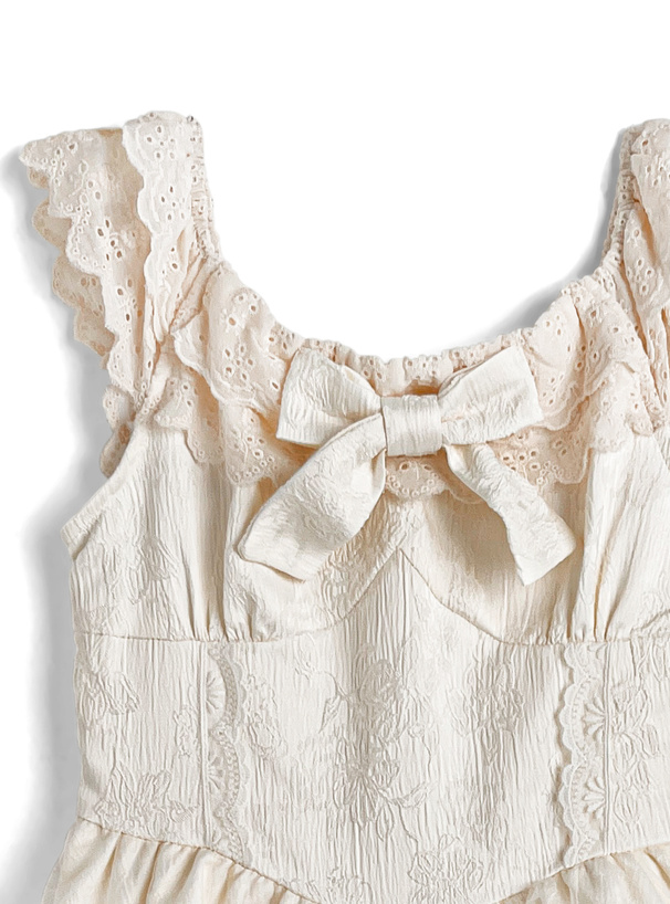 レースフリルリボンティアードミニワンピース