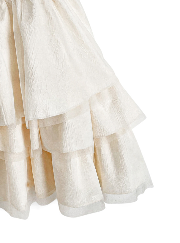 レースフリルリボンティアードミニワンピース