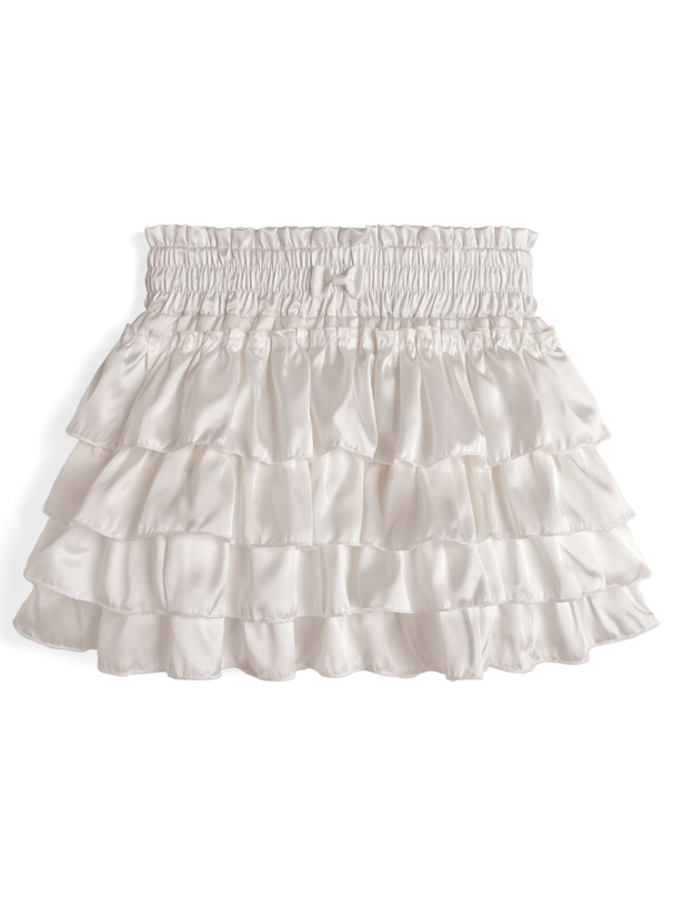 インパン裏地付きフリルティアードサテンミニスカート