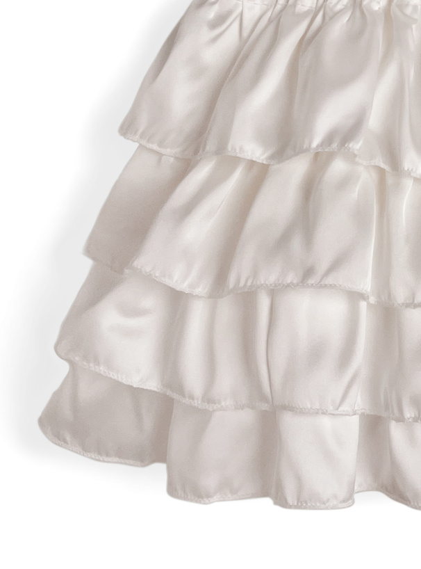 インパン裏地付きフリルティアードサテンミニスカート