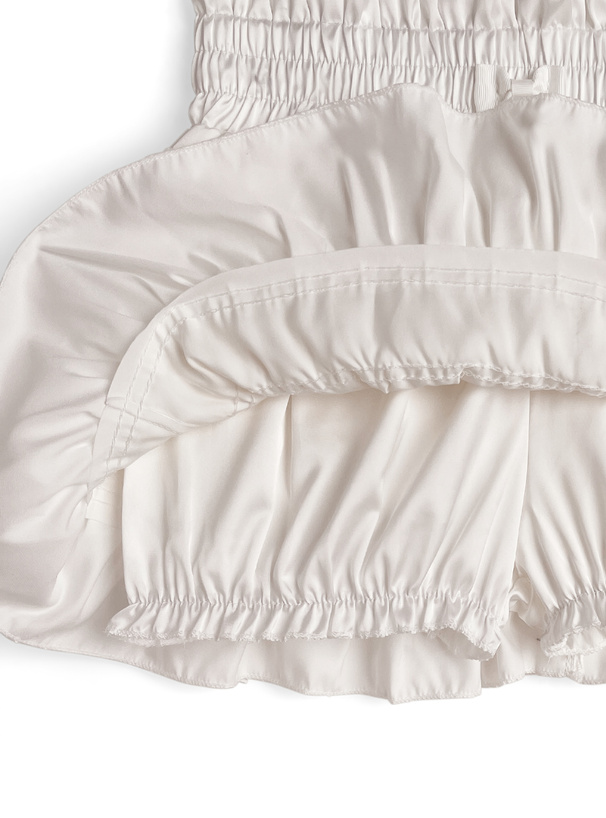 インパン裏地付きフリルティアードサテンミニスカート