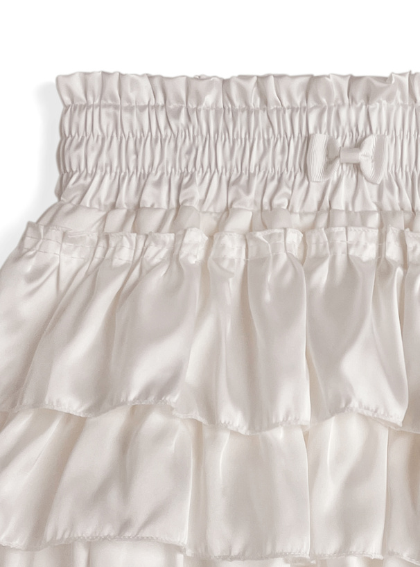 インパン裏地付きフリルティアードサテンミニスカート