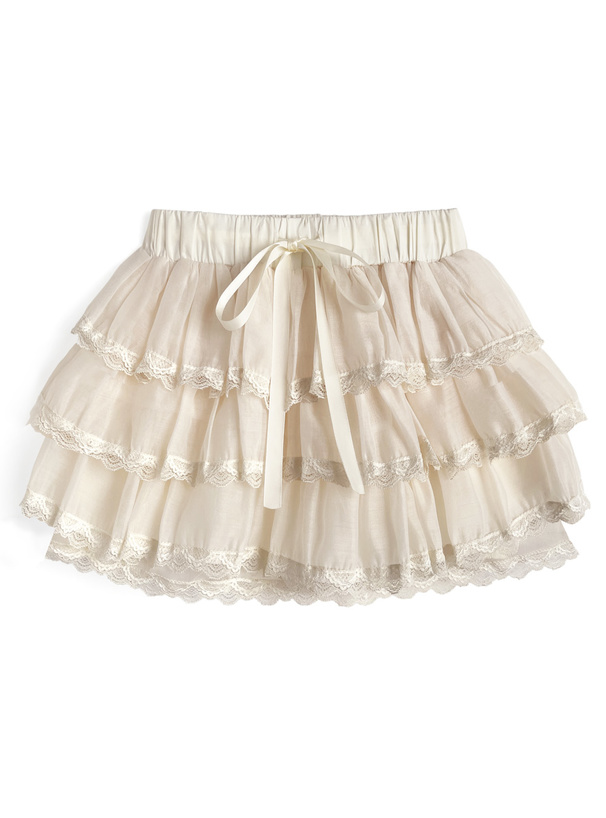インパン付きシアーフリルティアードレースミニスカート[at2547
