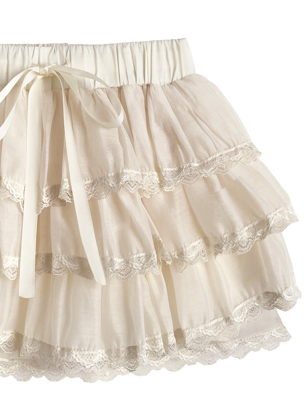 インパン付きシアーフリルティアードレースミニスカート