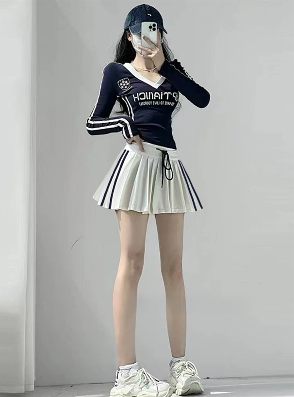 インパン付き配色ラインプリーツミニスカート[at2551] | レディース