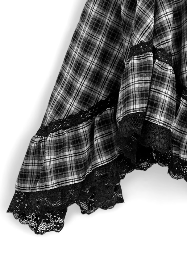 インパン裏地付イレヘムチェックレースミニスカート