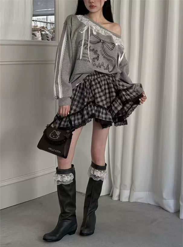 インパン裏地付イレヘムチェックレースミニスカート