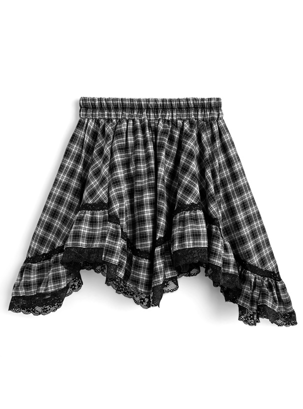 インパン裏地付イレヘムチェックレースミニスカート