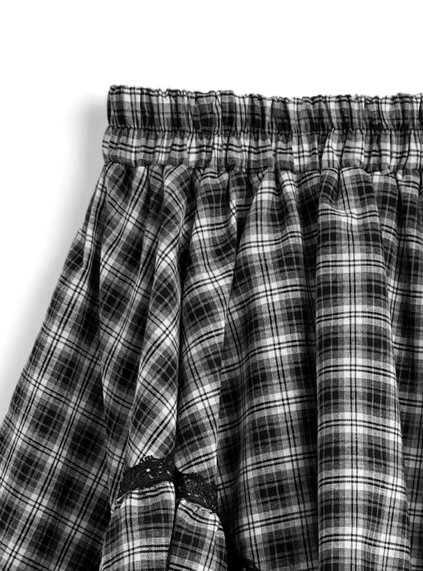 インパン裏地付イレヘムチェックレースミニスカート