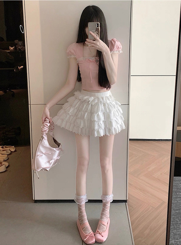 インパン付きフリルティアードレースミニスカート[at2556