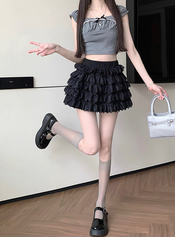 インパン付きフリルティアードレースミニスカート[at2556