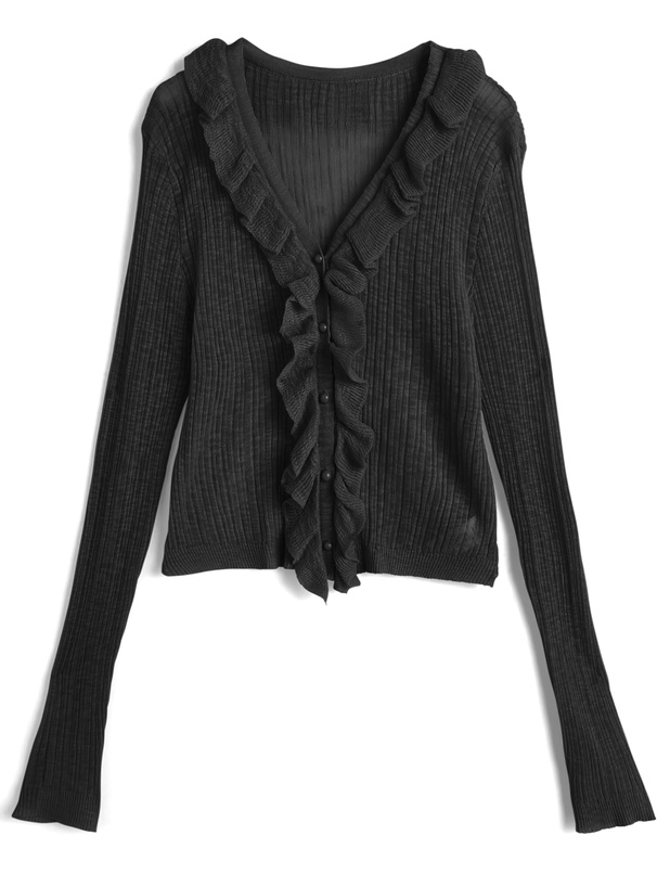 シアーフリルVネックリブカーディガン