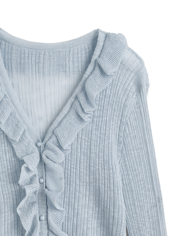 シアーフリルVネックリブカーディガン