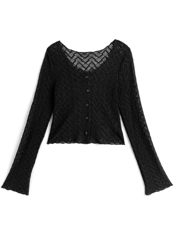 透かし編みVネックショート丈カーディガン[at2562]