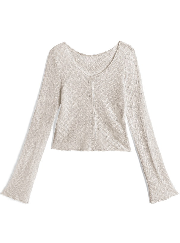 透かし編みVネックショート丈カーディガン