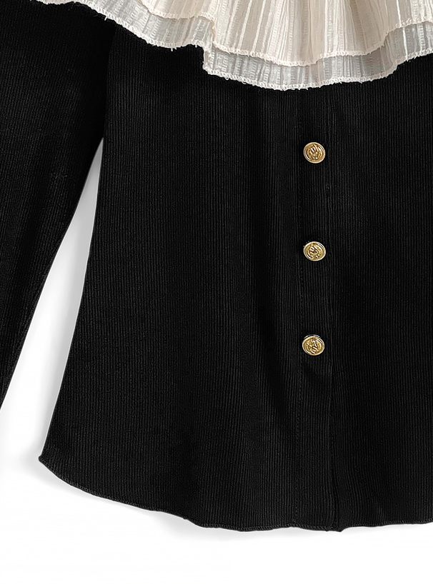 フリルオフショルダーリブトップス