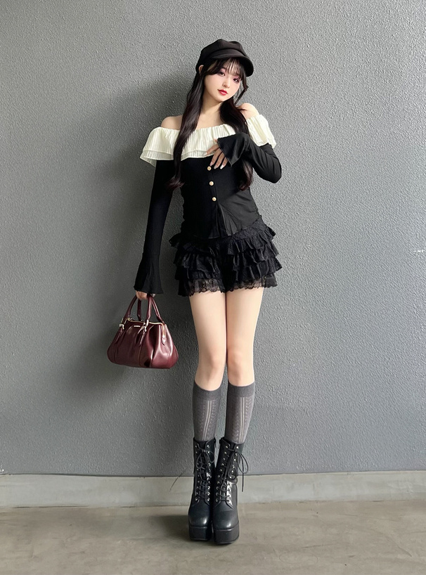 フリルオフショルダーリブトップス[at2568] | レディースファッション