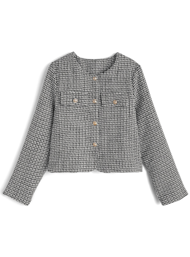 ツイードノーカラーゴールドボタンジャケット