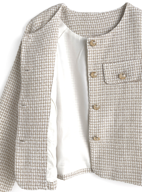 ツイードノーカラーゴールドボタンジャケット[at2570] | レディース