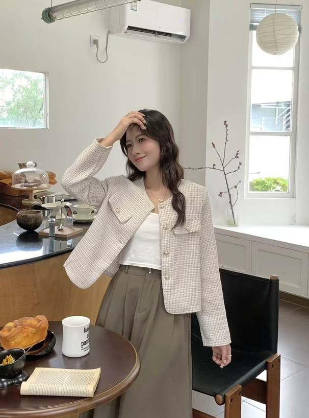 ツイードノーカラーゴールドボタンジャケット[at2570] | レディース