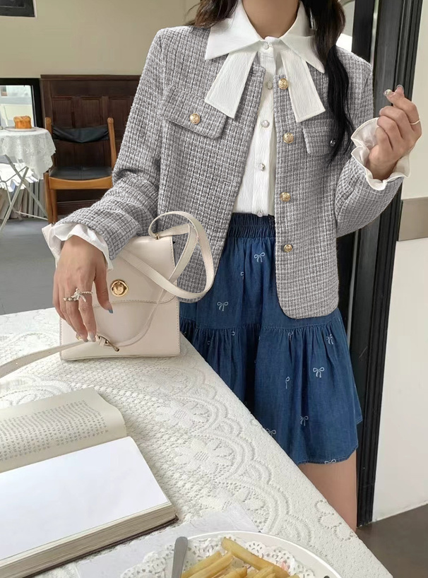 ツイードノーカラーゴールドボタンジャケット[at2570] | レディース