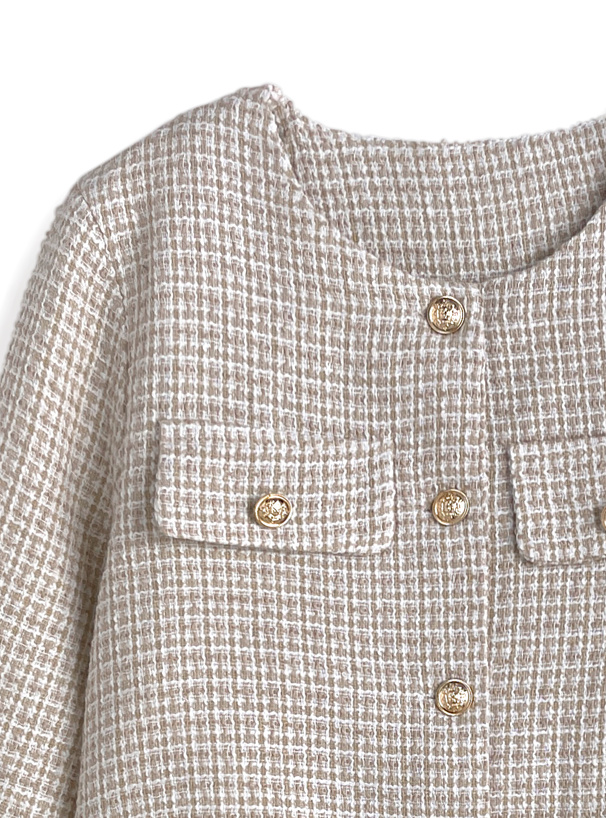 ツイードノーカラーゴールドボタンジャケット[at2570] | レディース