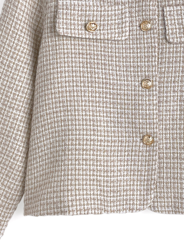 ツイードノーカラーゴールドボタンジャケット